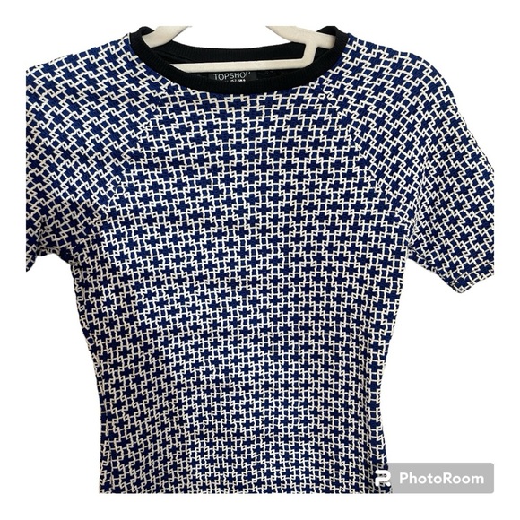 Topshop geometric bodycon mini stretch dress size 2 classy preppy academic 90’s - Picture 6 of 6